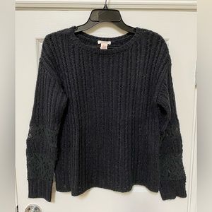 Sundance Catalog Women’s Long Sleeves Lace Detail black sweater size XS